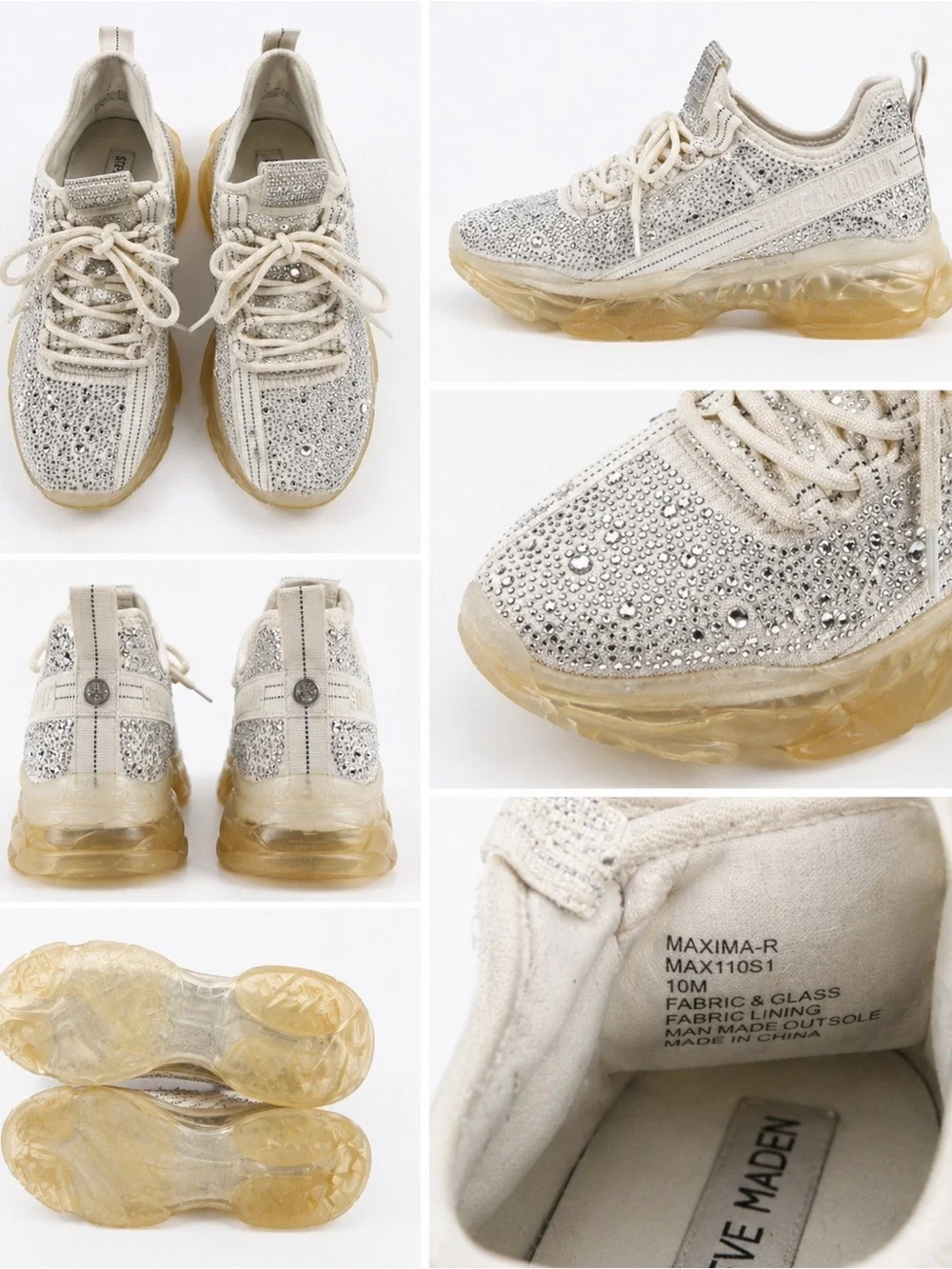 Steve Madden Maxima-R Rhinestone Sneakers White Chunky Platform Size 10 - Picture 4 of 7